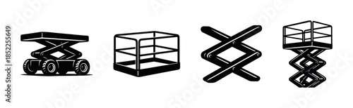 Scissor lift equipment, flat vector illustration with platforms and hydraulic details