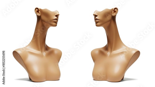 female mannequin, Necklace bust Jewelry display stand, front and back beige isolated on white background