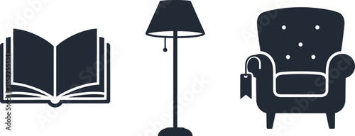 Furniture and reading icons open book floor lamp armchair