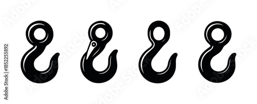 Hook vector illustration collection, flat vector style, metal hooks, industrial design