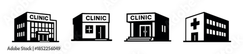 Clinic and hospital buildings, flat vector illustration, medical center icons
