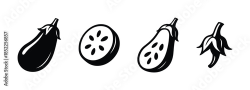 Eggplant vector illustration in flat style, aubergine, vegetable slices included
