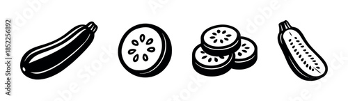 Zucchini and cucumber slices, fresh vegetables, flat vector illustration