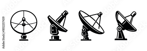 Satellite dish icons, communication technology, flat vector illustration