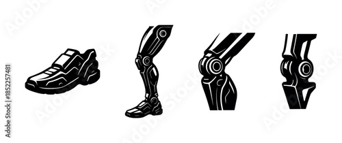 Robot leg components, flat vector illustration, mechanical, cybernetic, futuristic design