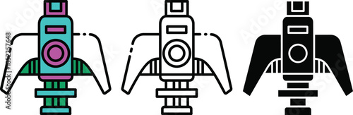 Colorful and monochrome rocket ships with detailed and landing gear space