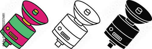 Colorful and monochrome satellite dishes with green and pink accents communication technology