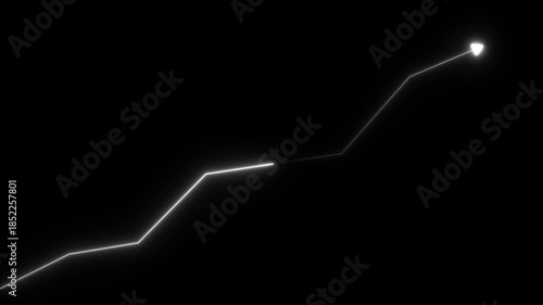White Neon Graph Line with Arrow on Black Background. Market Recovery Concept. Successful growth trend blue line graph going Up.
