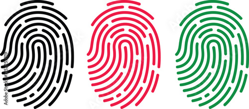 Three Fingerprints in Black Red and Green Colors thumbprint identity