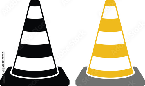 Traffic Cones in Black and Yellow with Stripes traffic cone, safety cone, construction