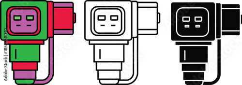 Colorful and monochrome U S B connectors with cartoon faces on white background USB connectors