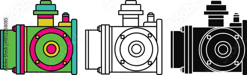 Colorful and monochrome vintage camera side by side black and white