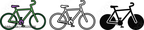 Three bicycles in green black and outline bike