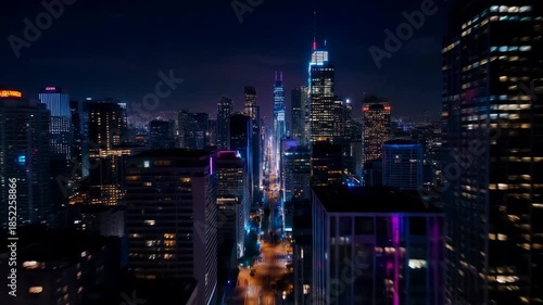 Wallpaper Mural Night drone flying through chicago with light trails Torontodigital.ca