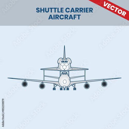 Technical Line Drawing of Shuttle Carrier Aircraft Engineering Sketch Vector Illustration Front View Angle