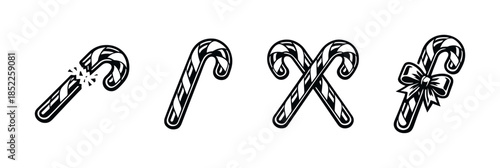 Candy cane variations, peppermint sweets, holiday decor, flat vector illustration