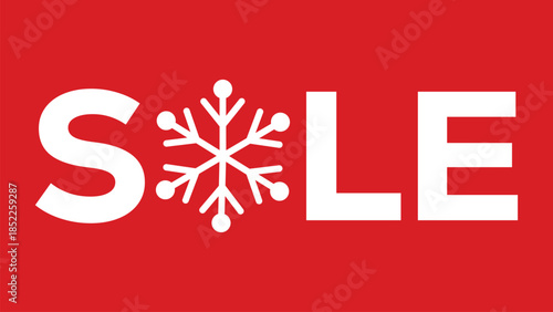 Festive red winter sale banner with bold white text and a stylized snowflake icon replacing the letter A, perfect for Christmas discounts, seasonal promotions, and holiday retail or online shopping.