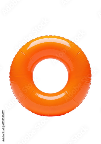 classic bright orange inflatable swim ring, glossy vinyl texture, studio shot against a transparent background with ample negative copy space, high-key commercial photography concept for summer