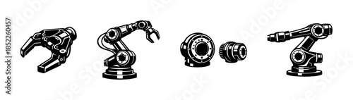 Robotic arms tools. Robotic arms flat vector illustration of manufacturing equipment, automation