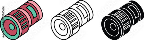 Three colorful cylindrical database with binary code patterns cylinder digital technology
