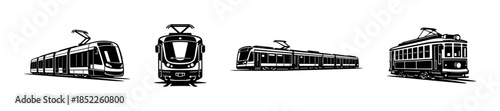 Modern tram and vintage trolley, urban transport, flat vector illustration