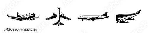 Airplane silhouette collection, jet, aircraft, flat vector illustration