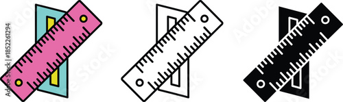 Three colorful geometric set squares with measurement markings and circles
