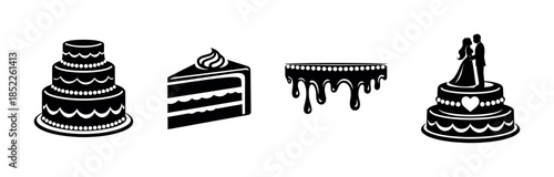 Wedding cake vector illustration, bride groom, celebration, flat vector style