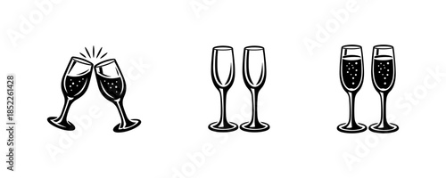 Champagne glasses vector illustration, clinking glasses celebration, flat vector style