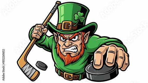 Angry Leprechaun Hockey Player Vector Illustration