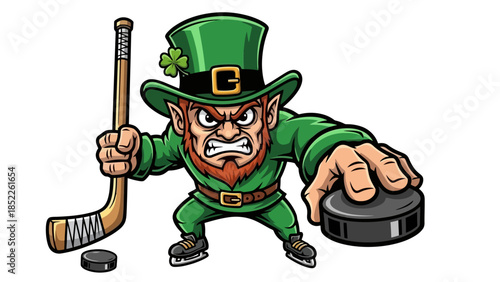 Angry Leprechaun Hockey Player Vector Illustration