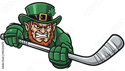 Aggressive Leprechaun Hockey Player Vector Illustration