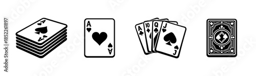 Playing cards, ace and spades designs, flat vector illustration
