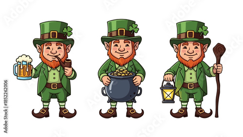 St. Patrick's Day Leprechaun Vector Illustration Set