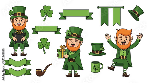 St. Patrick's Day Leprechaun Vector Illustration Set