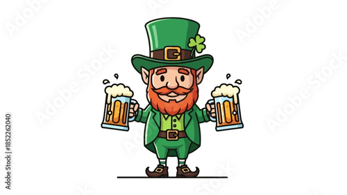 St. Patrick's Day Leprechaun Celebrating with Beer Illustration