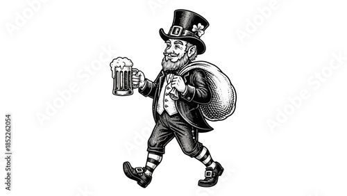St. Patrick's Day Leprechaun with Beer Mug Illustration