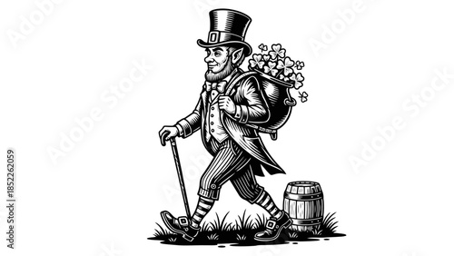 St. Patrick's Day Leprechaun with Pot of Gold Illustration