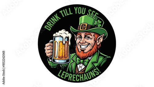St. Patrick's Day Leprechaun Celebrating with Beer Illustration