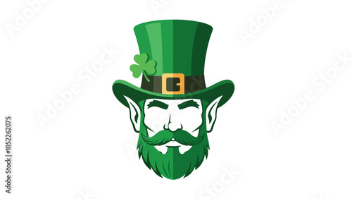 St. Patrick's Day Leprechaun Vector Illustration with Green Hat and Shamrock
