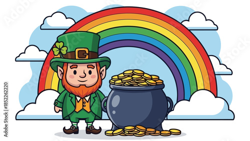 Leprechaun with Pot of Gold at the End of Rainbow