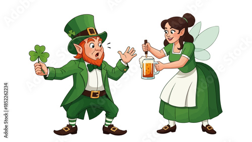 Leprechaun and Fairy Celebrating St. Patrick's Day with Mischief