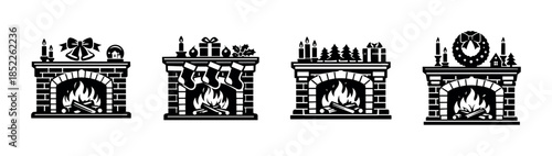Fireplace and holiday decor, flat vector illustration, christmas, seasonal design elements