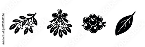 Christmas mistletoe and berries, holiday branch, leaf, flat vector illustration