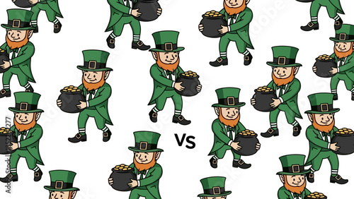 St. Patrick's Day Leprechaun Counting Gold Coins Vector Illustration