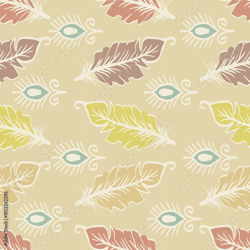 Vintage feather seamless pattern, hand drawn sketch vector illustration