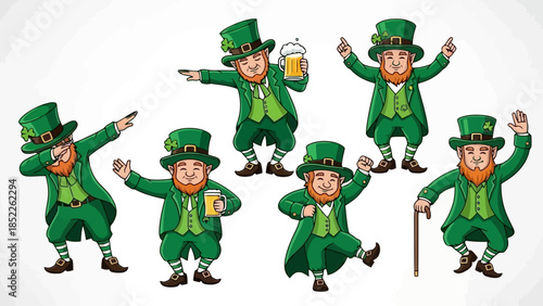 St. Patrick's Day Leprechauns Celebrating with Beer and Music Vector Illustration