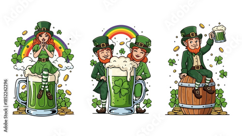 St. Patrick's Day Leprechaun Characters Vector Set