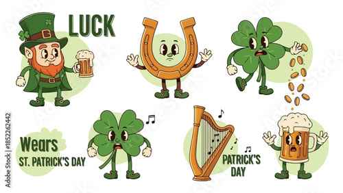 St. Patrick's Day Cartoon Icons Set with Celebration Elements