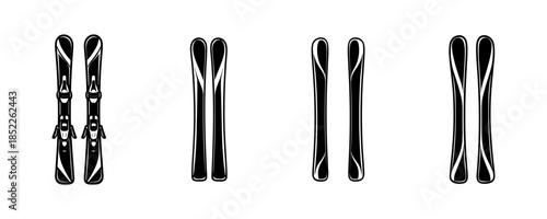 Ski equipment set, skis, bindings, flat vector illustration